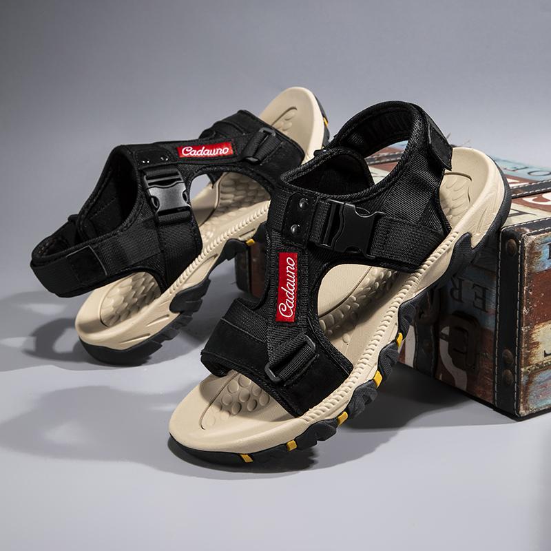 Sandali da Trekking da Uomo in Pelle Nera Sandali Sportivi Estivi da Esterno da Uomo Punta Aperta Scarpe da Spiaggia Taglie Forti