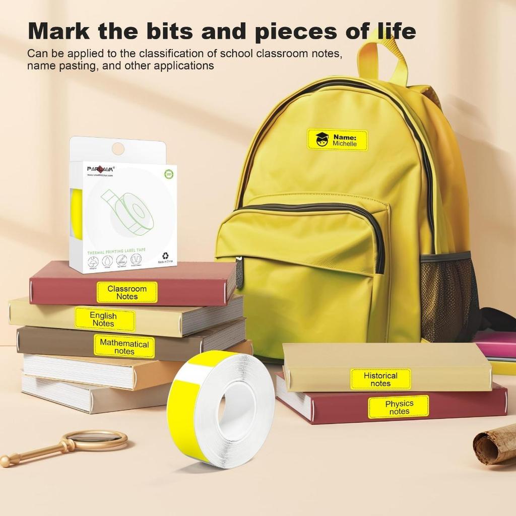 1Roll P15 Paper Thermal Sticker 12x40 Thermal Printer Tape Yellow Label Paper for P11/P12/P15/P50/B100/D30/HP1/HP3