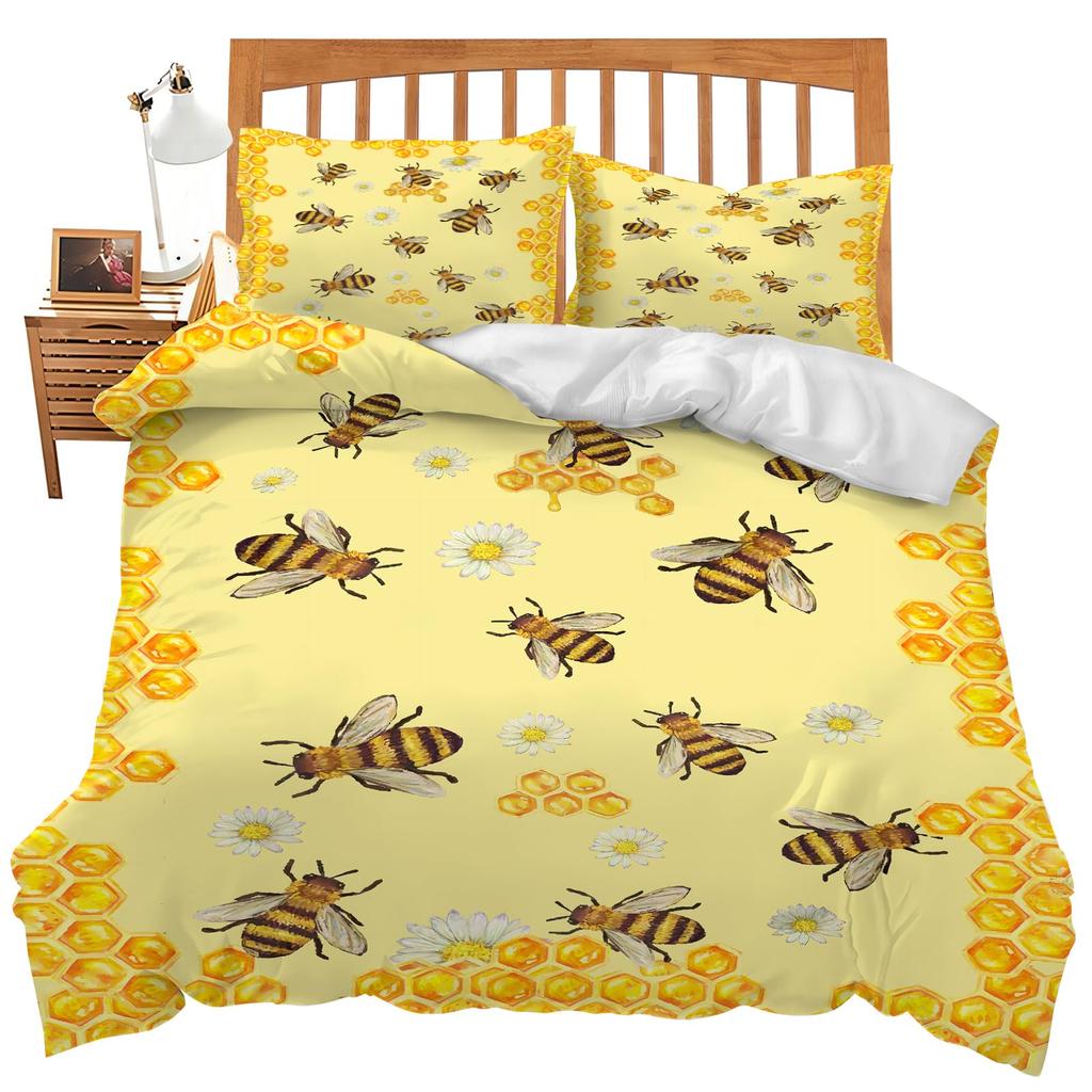 Bee Duvet Cover Bee Theme Comforter Set Covers For Kids Adults Women Bedroom Decor Soft Queen King Bedding Set With Pillowcases
