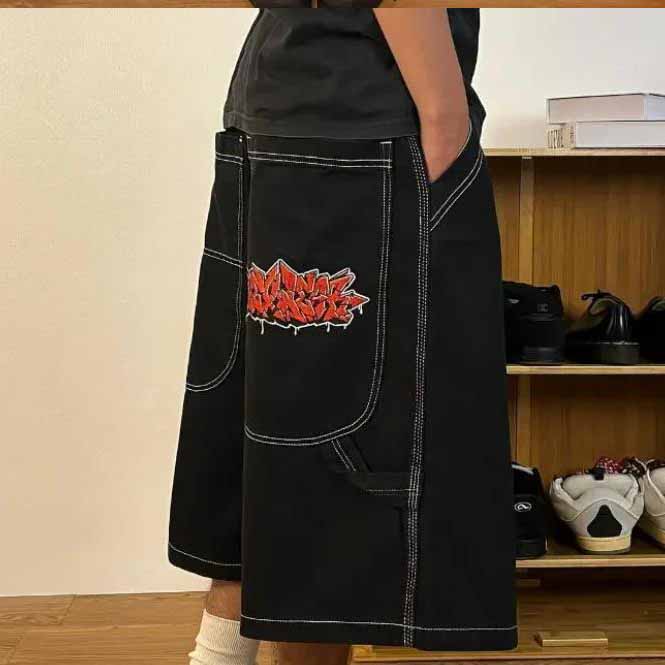 Koreli Kadın Şortları Vintage Bol Kot Sokak Giyimi Jorts Harajuku Gotik Oversize Denim Pantolon Nakış Yaz