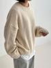 Autumn Winter Lazy Style Versatile Crewneck Thick Solid Knit Sweater Women's European Style Pullover Long Sleeve Sweater Top