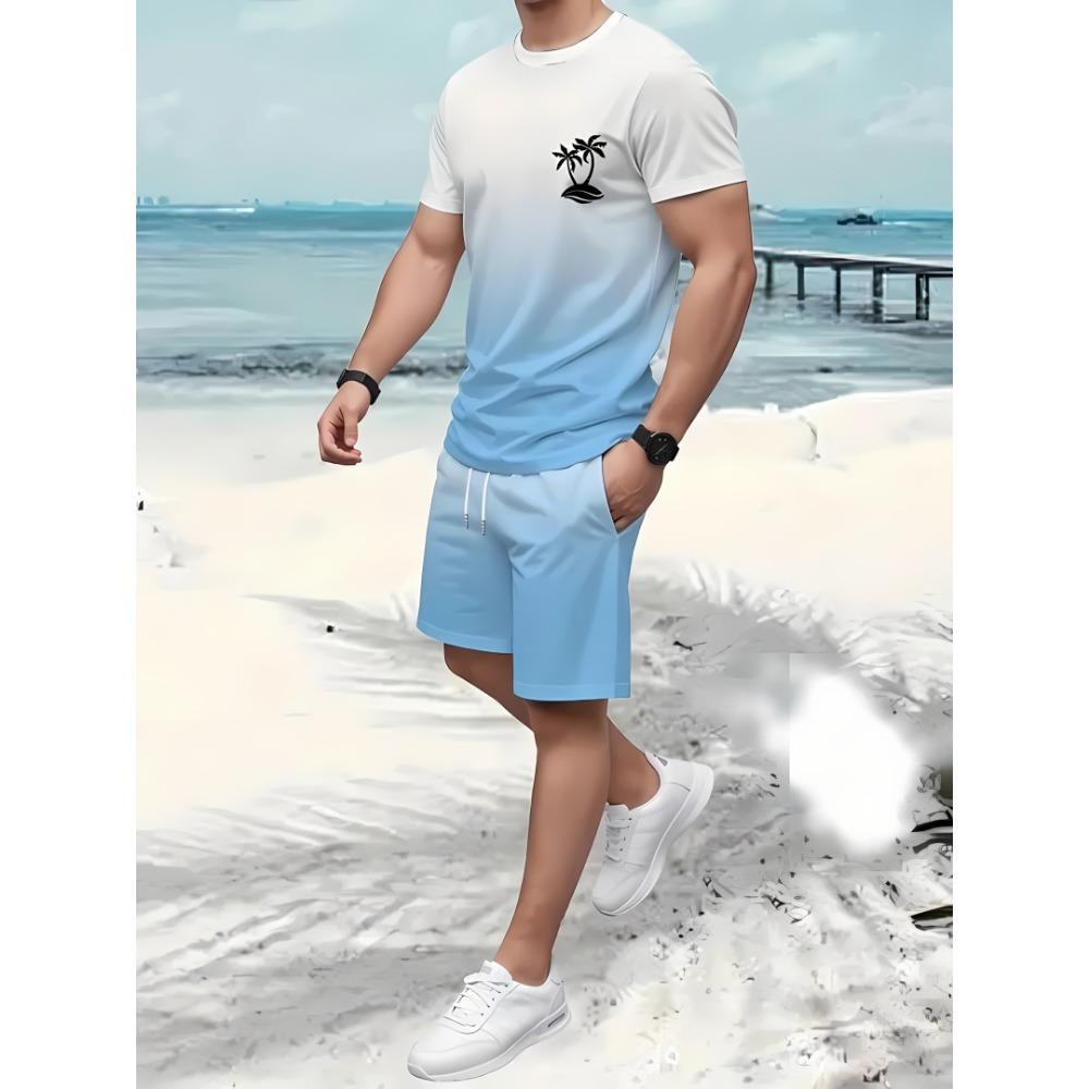 Summer New Men's Casual Comfortable Beach Pants Men's Breathable Lightweight Top Shorts Set