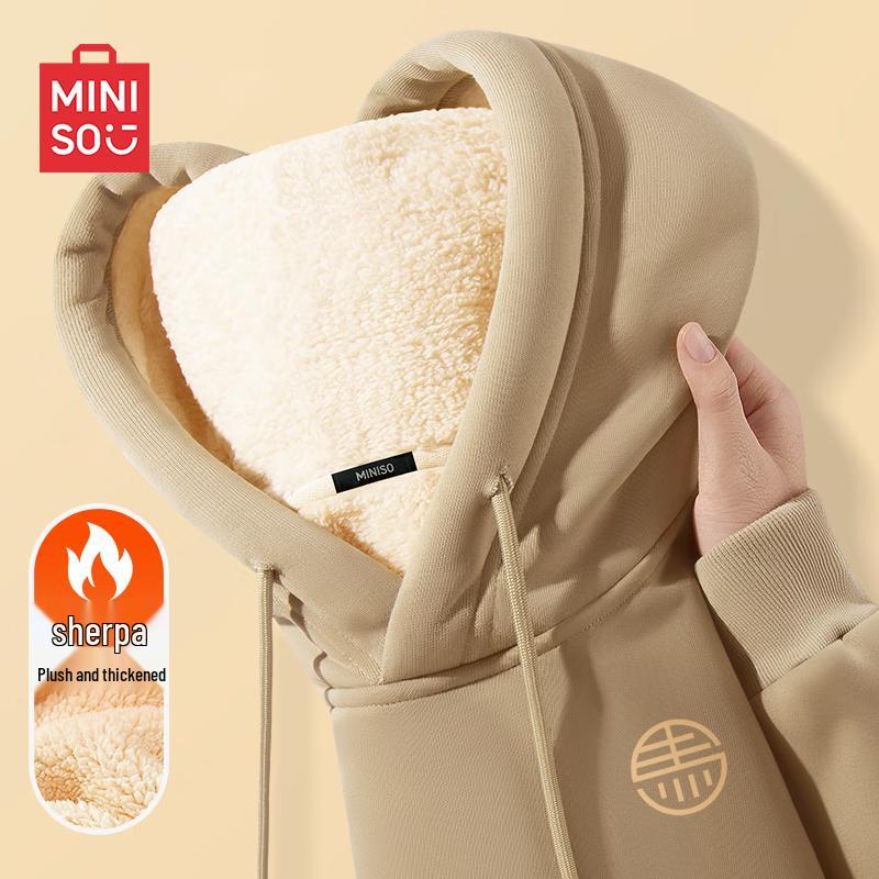 MINISO Men's Festive Fleece-Lined Lamb Wool Hooded Sweatshirt