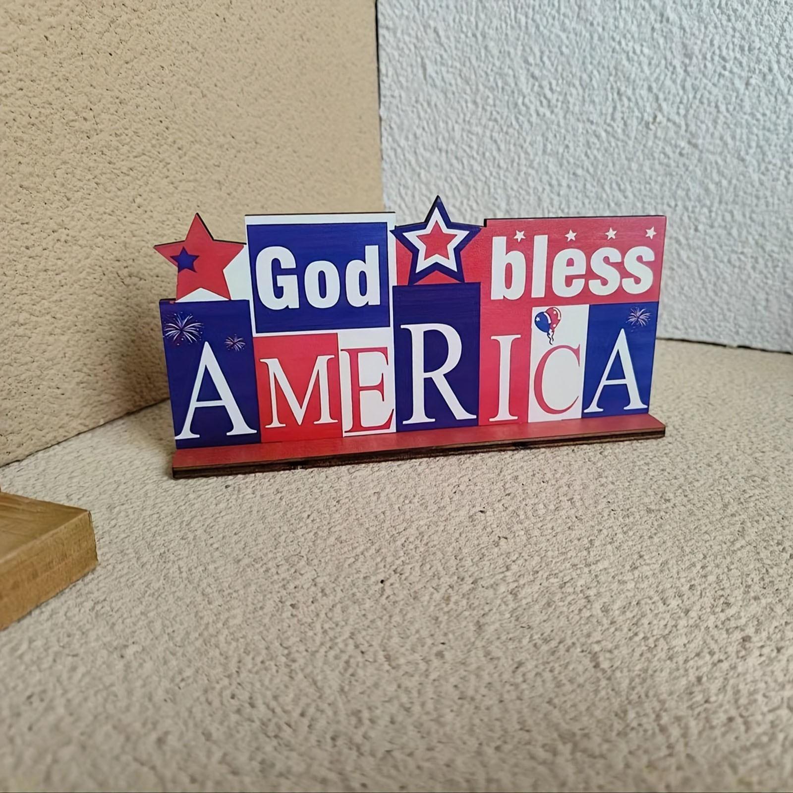 Independence Day Patriotic Wooden Table Decorations Table Sign Party Decoration Gift Wooden Crafts Decorations One Size