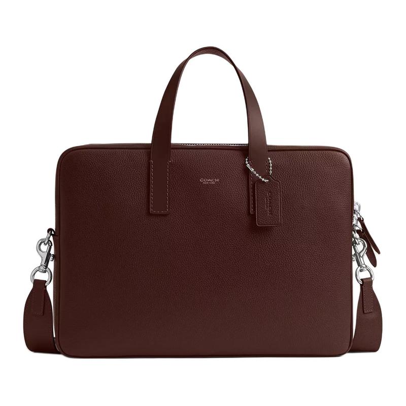 

COACH Carlyle 37 Snap Pocket Logo Leather Briefcase Large Men s Maple коричневий