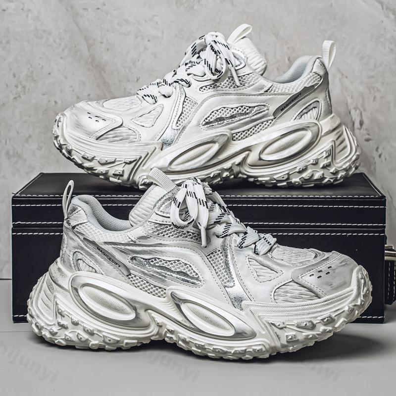 Módní Pánské Robustní Tenisky Designérská Pneumatiková Podrážka Sportovní Obuv Módní Ležérní Kůže Látka Zvýšená Výška Platforma Boty Plus Size 45 46