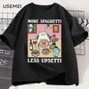More Spaghetti Less Upsetti Cat TShirt Funny Cat Lover Tee Food Humor Graphic Top for Unisex Unisex Casual Loose Cotton Print Tee