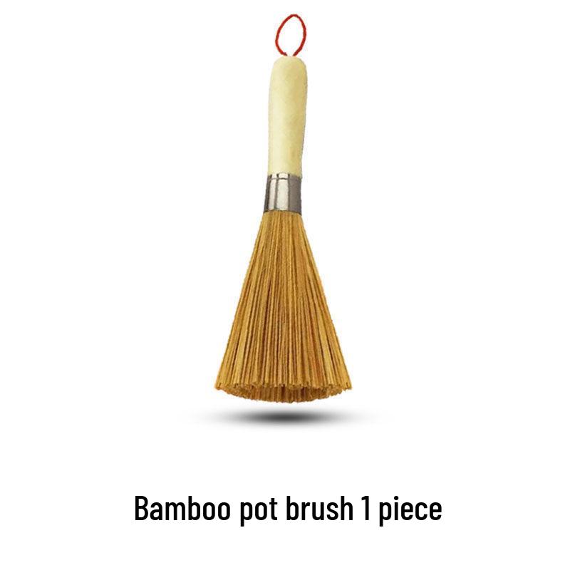 Bamboo Long Handle Pot Brush - Non-Stick Oil Stain Remover for Kitchen Cleaning