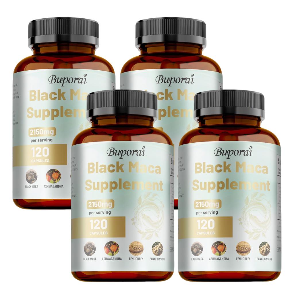 Buporai - Black Maca Dietary Supplement Capsules - With Ashwagandha, Fenugreek, and Ginseng - Energy