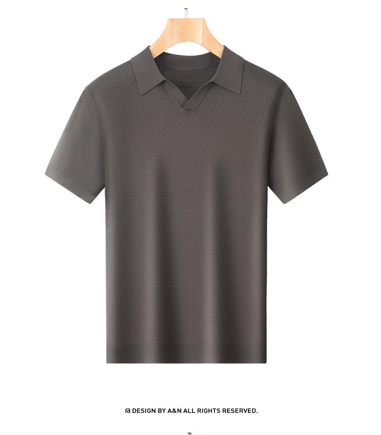 [Knitted Jacquard] Spring and Summer Breathable Base Short Sleeved T-shirt for Men's Business Casual Knitted Lapel Polo Shirt