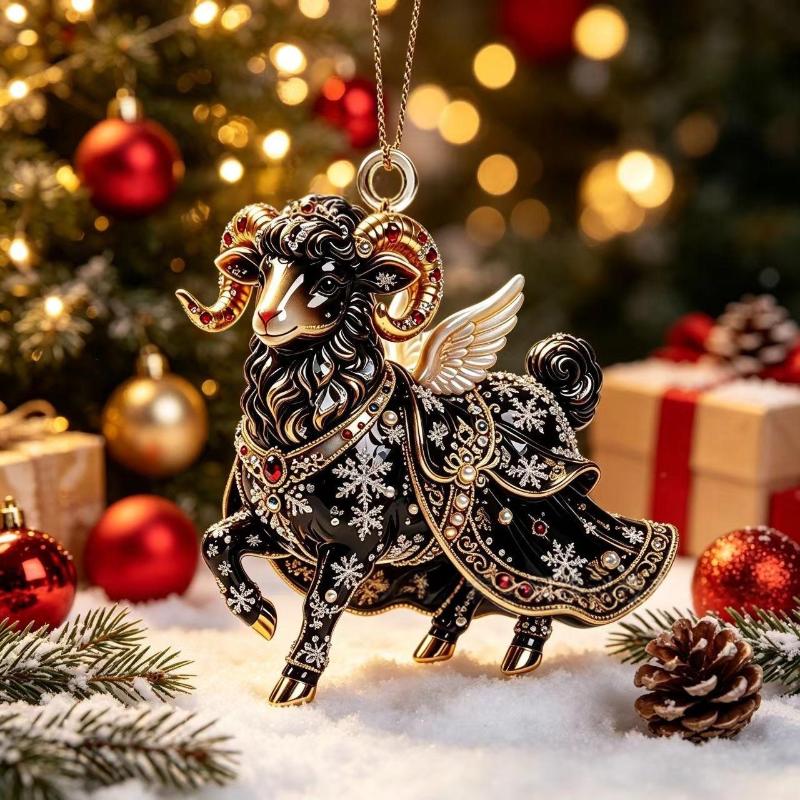 2D Flat Goat Hanging Ornament Christmas Tree Car Rearview Mirror Decoration Hanging Mascot Pendant Home Decoration