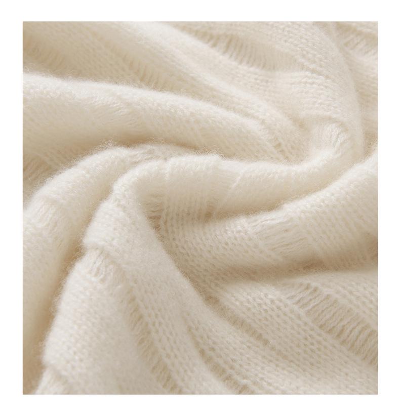 Women's 100% Pure Cashmere Hollow Out Cable Knit Round Neck Sweater - Autumn Winter Retro Pullover