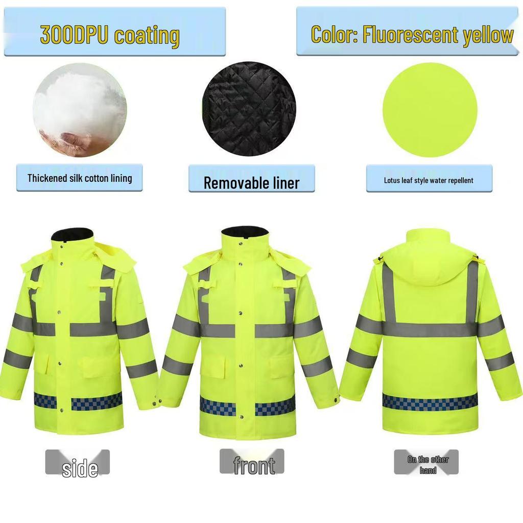 High-Speed Reflective Winter Cotton-Padded Raincoat & Pants Set for Outdoor Use
