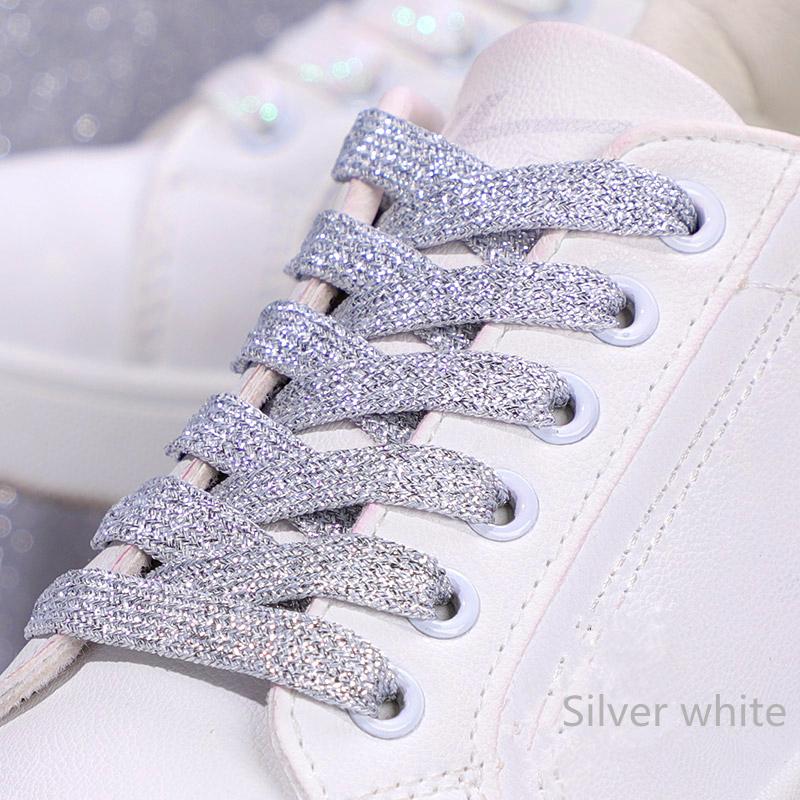 1Pair NEW Fashion Glitter Colorful Flat Shoelaces 1CM Width for Athletic Running Sneakers Shoes Boots - Shoe Lace Strings