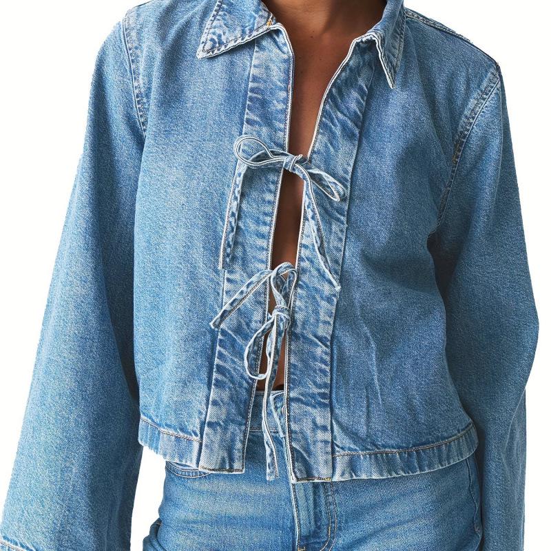 

2026 Women s European & American Style Lace-Up Denim Lapel Jacket Extra Large