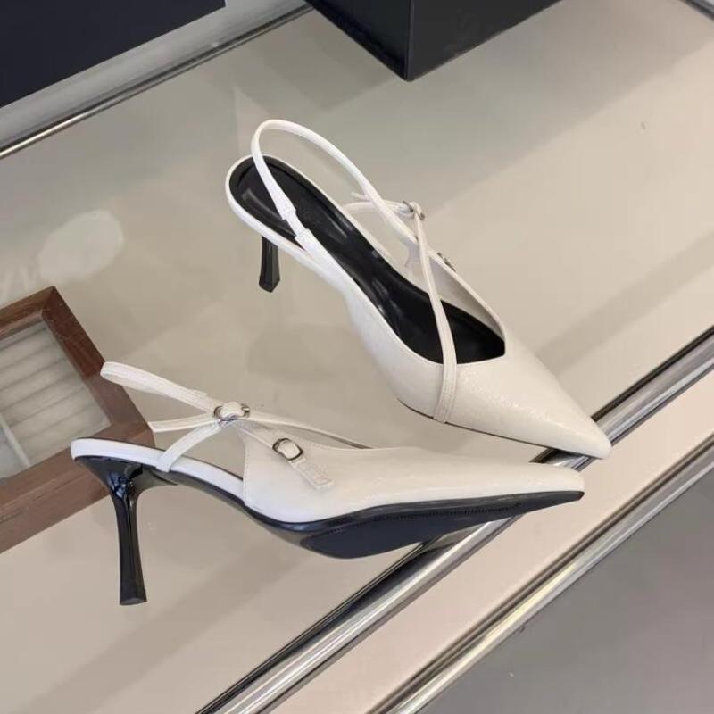 Neue schwarze Damen-Pumps mit spitzer Zehenpartie, Slingback-Riemen und gekreuzten Riemen – bequeme Abendschuhe mit Knöchelriemen und Schnalle (Modelljahr 2026)