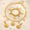 High-End Sun Portrait Titanium Stainless Steel Jewelry Set: Necklace, Bracelet, and Earrings In Light Luxury Design for Women.