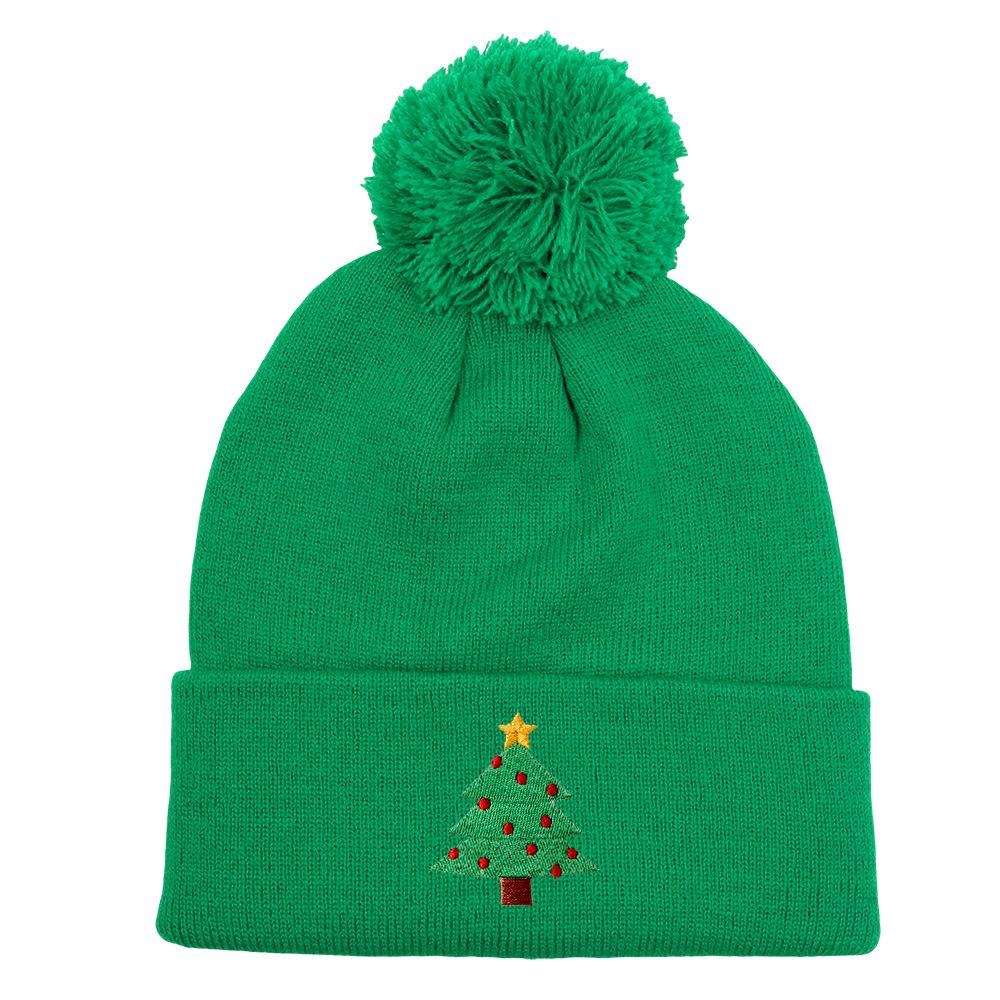 Women's European & American Christmas Tree Knit Hat - Warm Wool Embroidered Pullover for Autumn & Winter