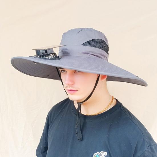 Fan Hat Wide-Brimmed Outdoor Hat with Dual-Power Fan Design Solar USB Charging Hiking Cycling Fishing Sun Hat