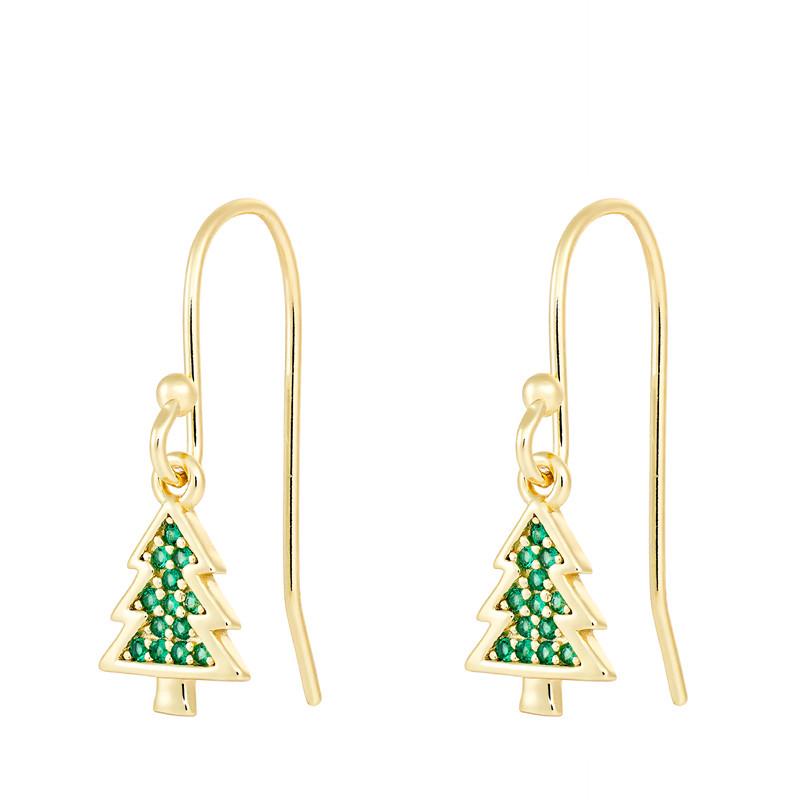 

Arvaleff S925 Sterling Silver Christmas Tree Earrings, Electroplated 14K Gold Holiday Design. золотой