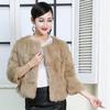Lady Real Genuine Rabbit Fur 3/4 Sleeve Outwear Winter Warm Jacket Furry Coat