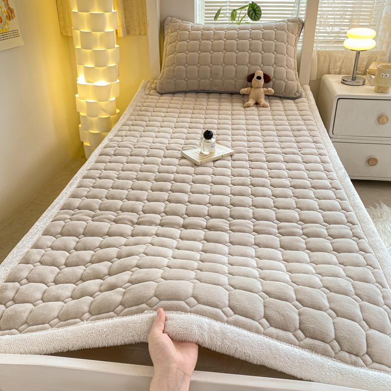 Milk Fleece Mattress Pad with Anti-Static Layer, Foldable Thermal Topper for Dorm Bed - 90x200cm To 200x220cm Machine Washable