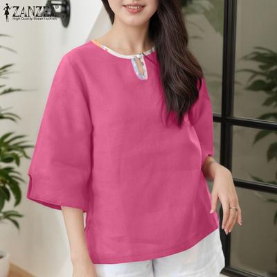 Dámská ležérní halenka s kulatým výstřihem a volným 3/4 rukávem