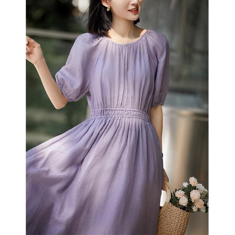 French Holiday Style Elegant Romantic Long Skirt for Women Summer Slim Waist-hugging Big Sway Dress