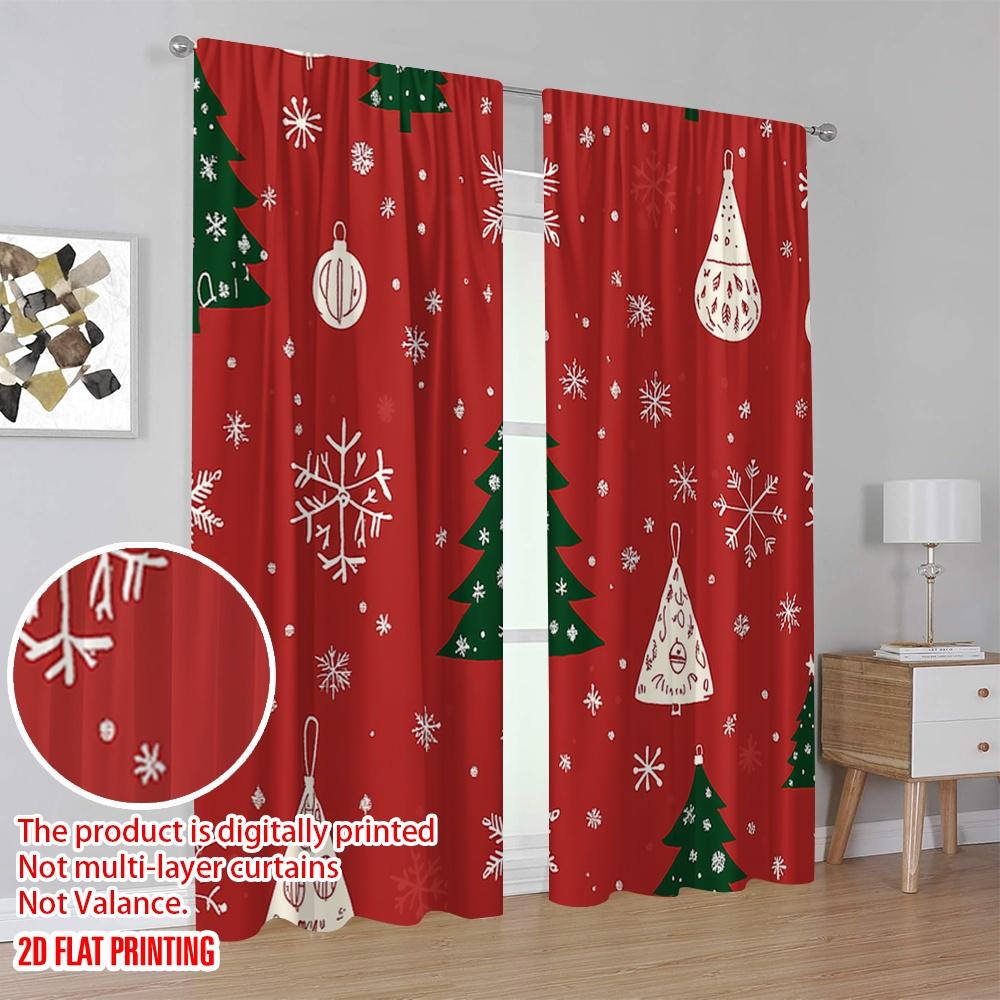 2pcs,2D Plane Printing Curtains Roller Blinds Christmas Trees Snowflakes Ornaments Holiday (3) 100% Polyester (without Rod)