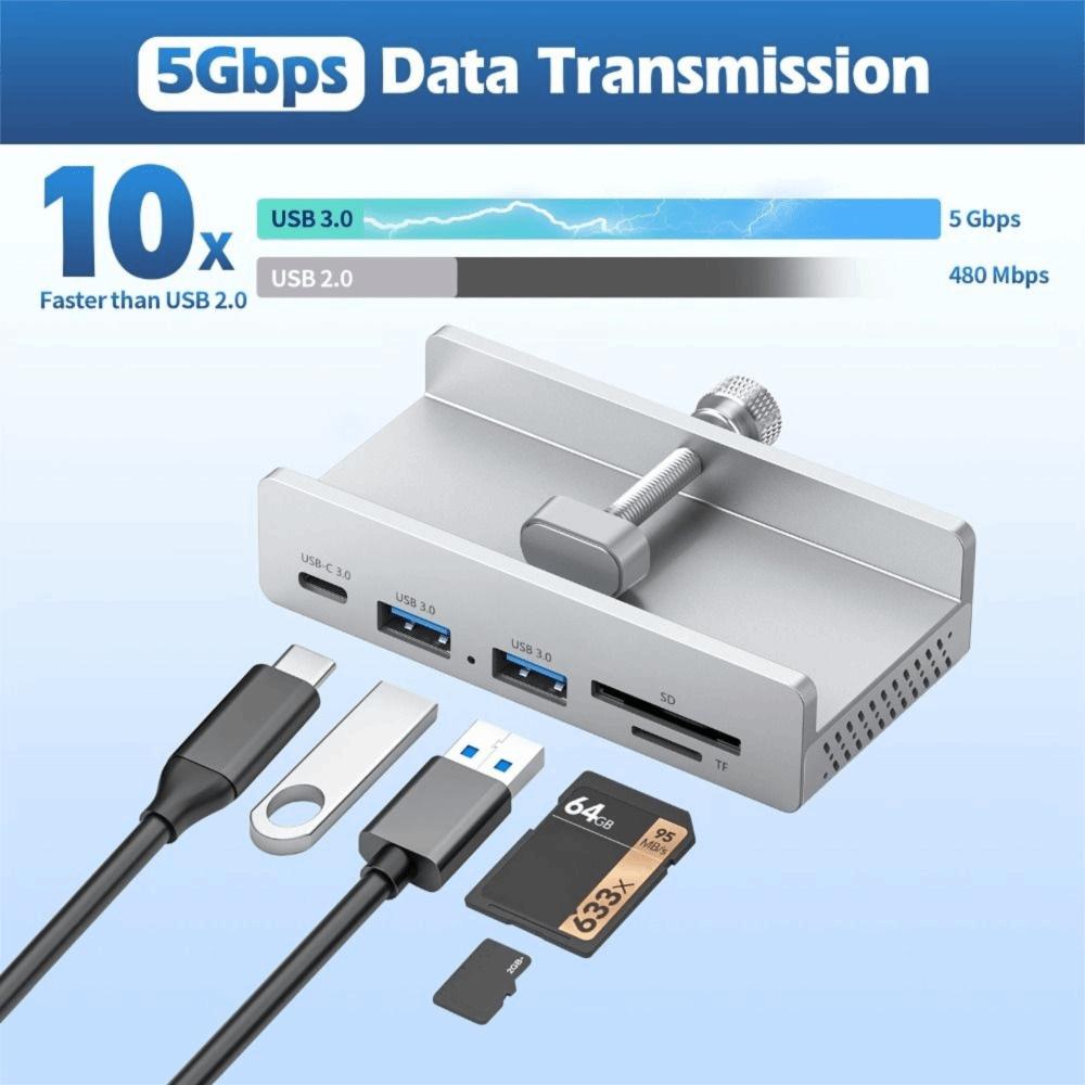 5Gbps USB HUB Clamp Power Supply Multi Splitter Clip Design High Speed HUB External Connectivity