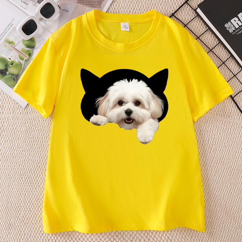 Comfortableunisex Black Tshirt With Playful Dog Print Short Sleeve Tshirt Crew Neck Top For Casual Wear Unisex Clothes