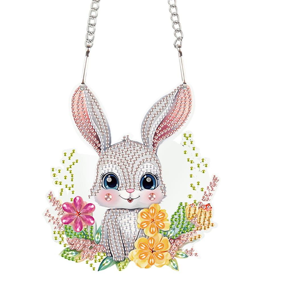 Special Shape Easter Rabbit Wreath Rhinestone Diamond Art Pendants Diamond Painting Hanging Pendant for Garden Window Decor