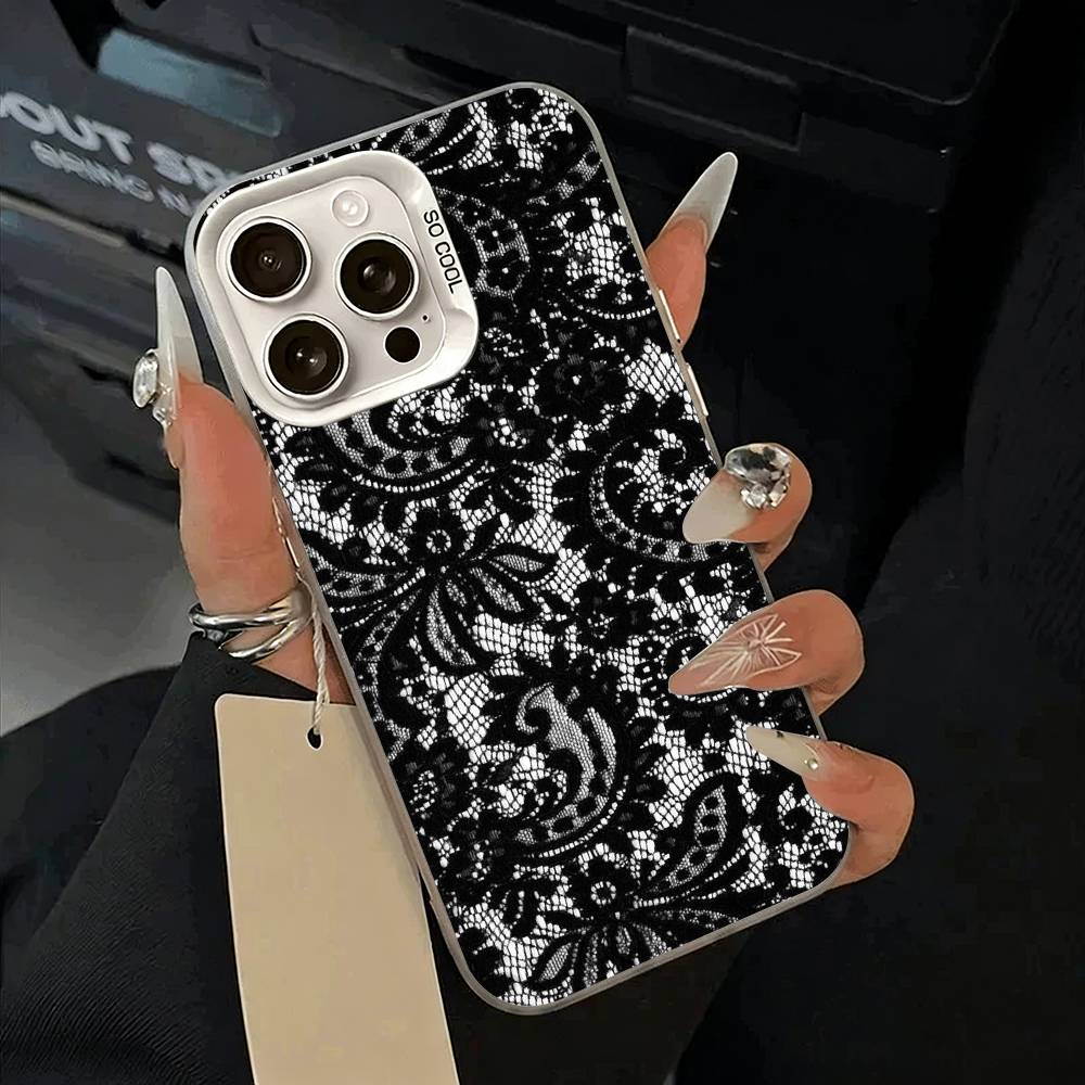 

Чехол для телефона с принтом в виде кружева L-Lace для iPhone 11 12 13 14 15 16 Pro Max Plus белый Серебристый Чехол для телефона iPhone12Pro