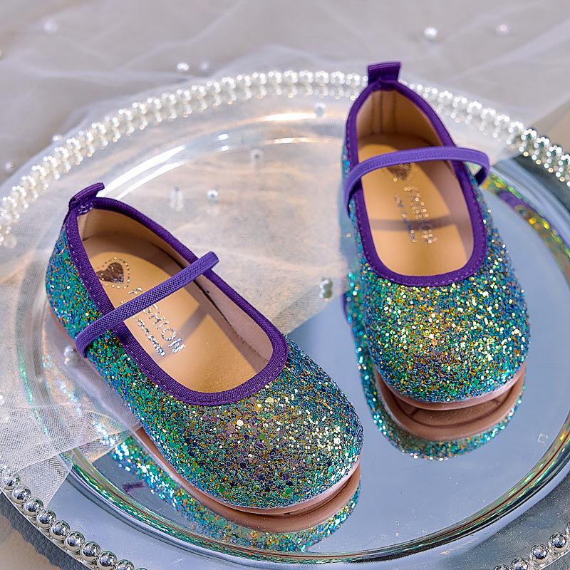 Girls' Crystal Princess Ballet Flats: Shiny Sequin Soft-Sole Closed-Toe Shoes for Spring/Autumn 2025
