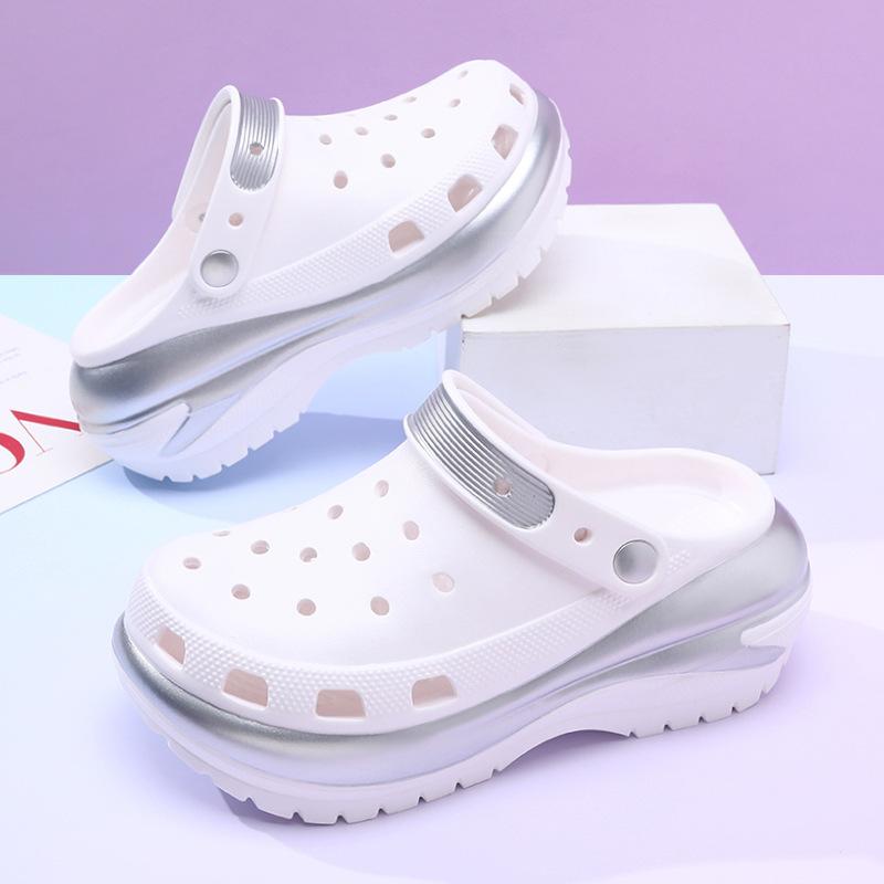 

Туфли-сабо на толстой платформе для женщин, нескользящие пляжные сандалии с толстой подошвой, женские летние модные босоножки на танкетке из ЭВА, тапочки 41 белый