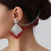 Bohemian Exotic Rhinestone Tassel Necklace & Earrings Set In Antiqued Alloy