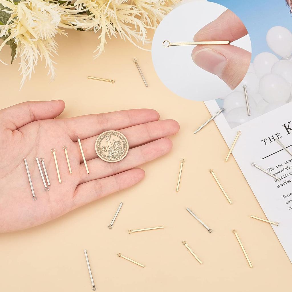 SUNNYCLUE 1 Box 60Pcs 3 Sizes Gold Vertical Charms Stamping Blank Bar Charms Stainless Steel Metal Bar Charm Rectangle Tags for Jewelry Making
