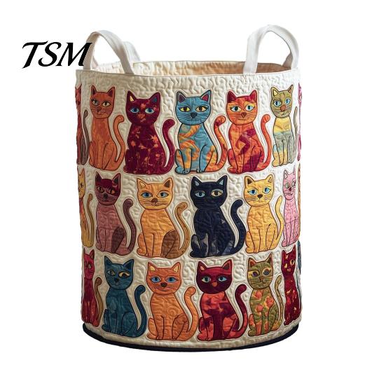 Bedroom Laundry Basket Quilted Foldable Boho Fabric Hamper Cute Collapsible Cat Storage for Clothes Toys Blankets Nursery Thick