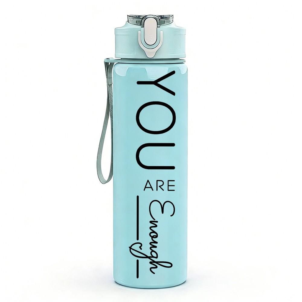 1PC You Are Enough Script Letter 750ml Color Plastic Sports Water Bottle Leakproof Flip Straw Lid Suitable for Sports Office Home Use