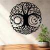 Wrought Iron Tree of Life Wall Art Decor, Round Metal Sculpture for Home Living Room, Unique Gift for Her