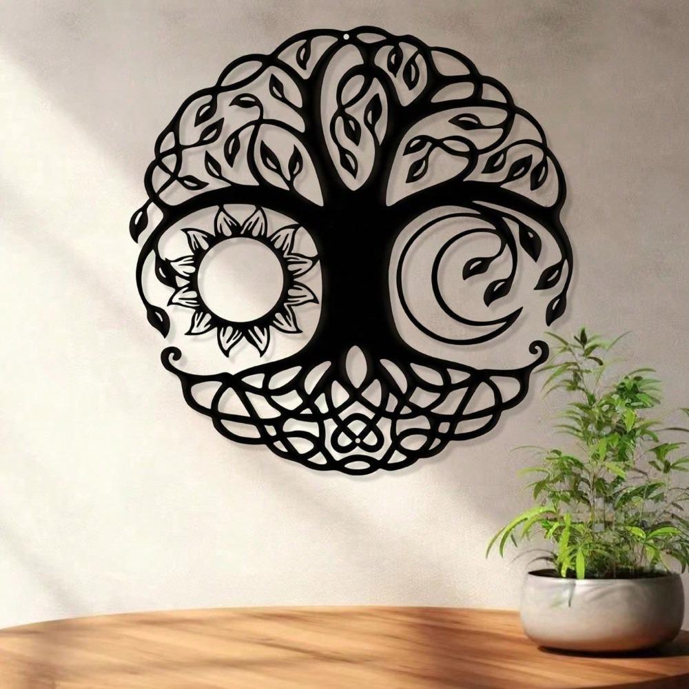 Wrought Iron Tree of Life Wall Art Decor, Round Metal Sculpture for Home Living Room, Unique Gift for Her
