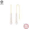 RINNTIN GPE75 S925 Sterling Silver Long Chain Tassel Drop Earrings for Women Freshwater Pearl Dangle Studs Earrings