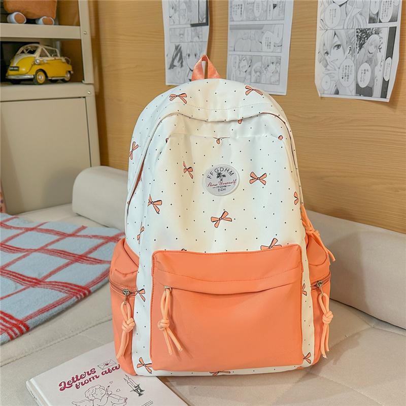 Nylon Backpack Cute Bow Print School Bag for Girls