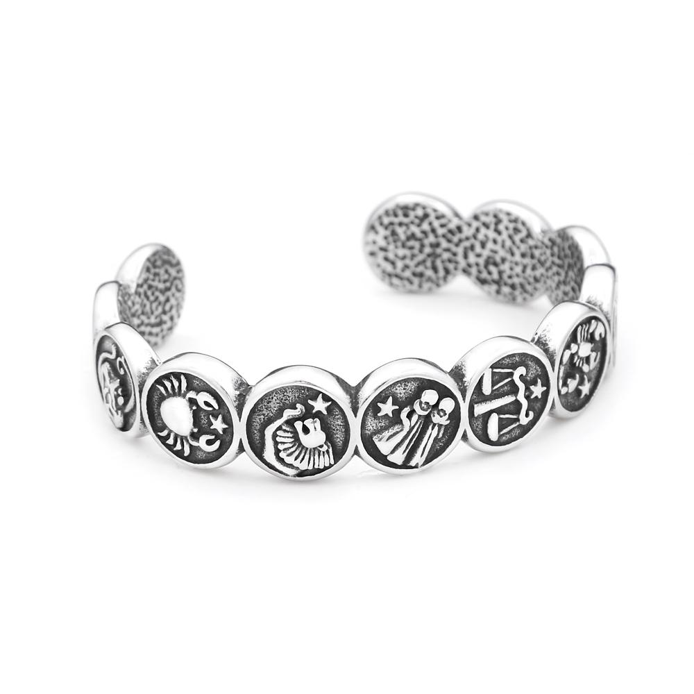 New 316L Stainless Steel Opening Cuff Bracelet For Men Women  Punk 12 Constellation Charm Bracelets Couple Jewelry Gifts