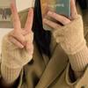 Warm Insulation Fingerless Gloves Solid Color Plush Gloves  Winter Women's Wear Accessory