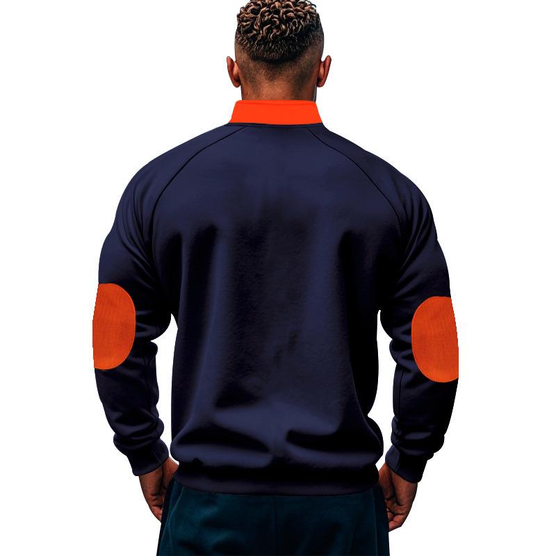 Autumn Winter Patchwork Sweatshirts Men Loose Casual Fleece Heavyweight Stand Up Collar Pullover Half Zipper Long Sleeved Sweatshirt