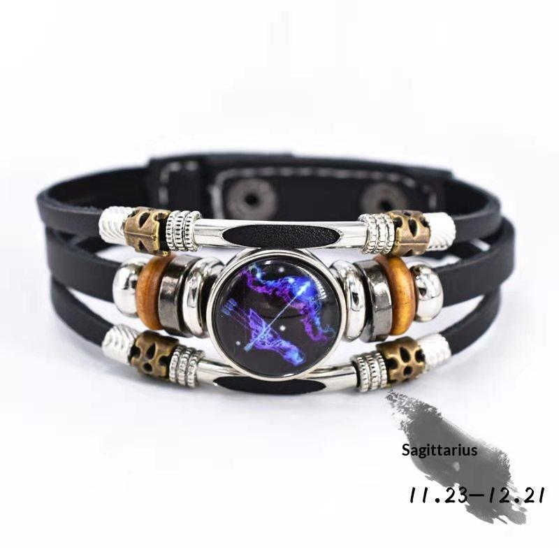Luminous Leather Bracelet Multi Layer Zodiac Constellation Beads Fashion Jewelry for Girls Party Gift