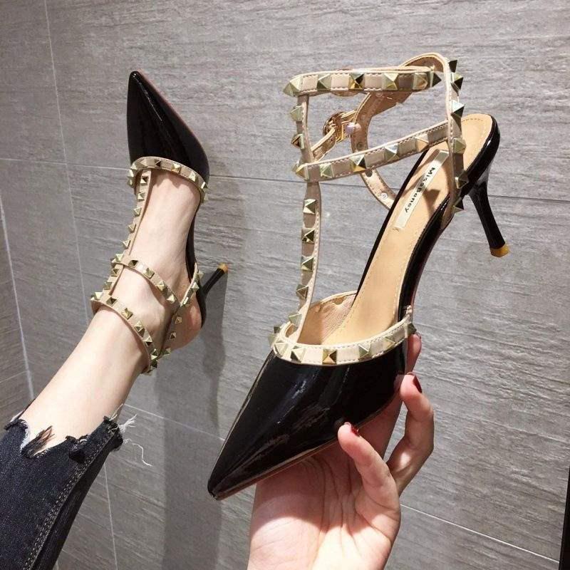 2025 Frühling Nude Niet Stilettoabsätze: Spitze Zehenpartie, Vielseitiges rückenfreies Design, Übergrößen für Damen