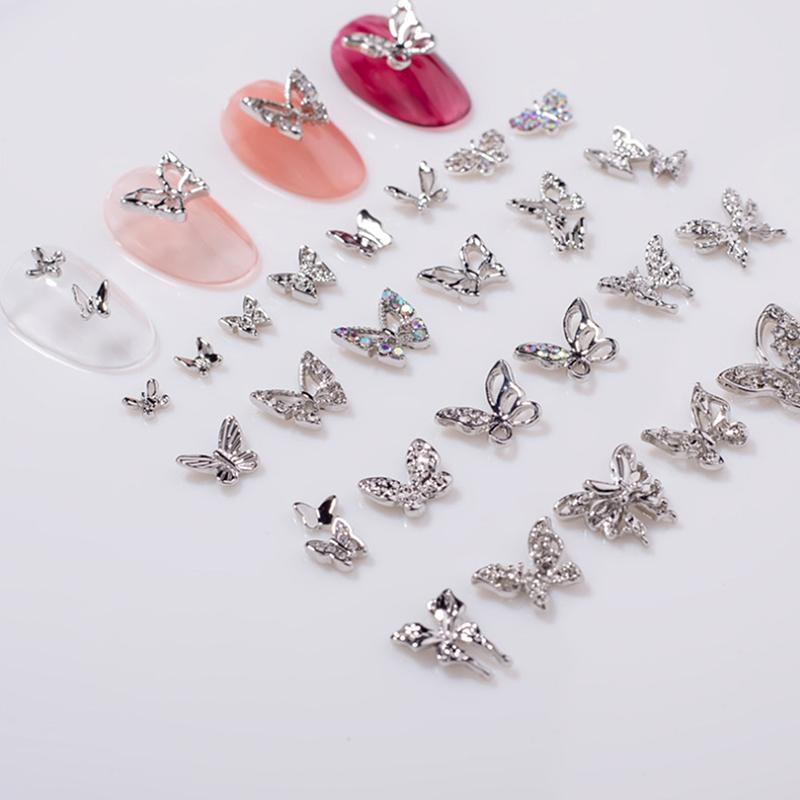 10 Pcs Butterfly Alloy Nail Charms 3D Butterfly Zircon Diamond Rhinestone Nails Jewelry Diy Nail Art Decoration Accessories