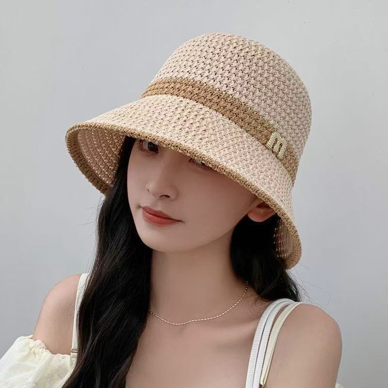 Summer New Splicing Hollow Letter Sun Hat, Large Brim, Face Protection, Sun Protection and UV Protection, Popular Fisherman Hat